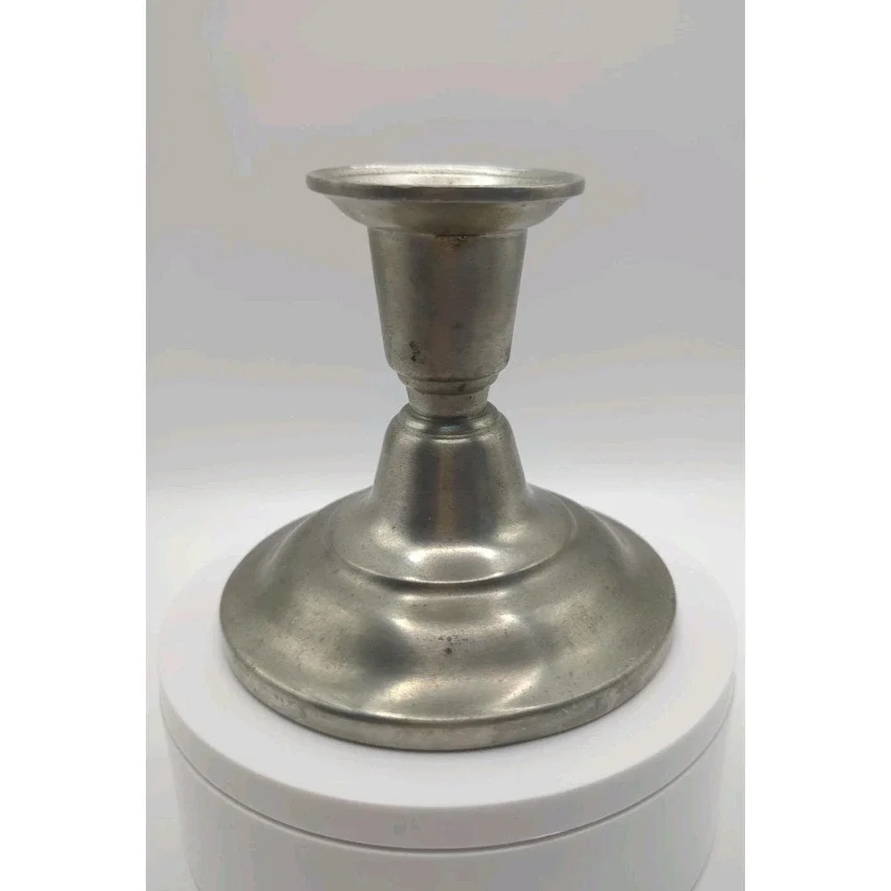 Vintage International Pewter Co Candlestick with Spiral Glass Votive Cup Silver
